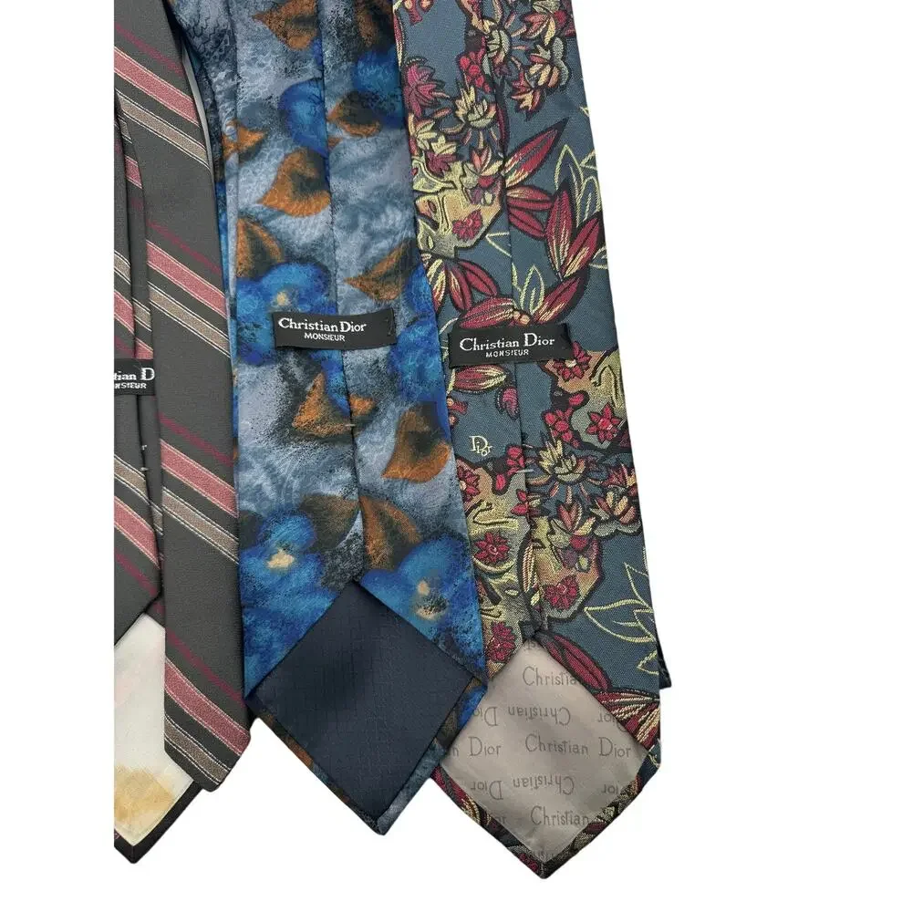 Set Of 4 Vintage Christian Dior Monsieur Mens Neck‎ Ties Striped Floral - Picture 9 of 9